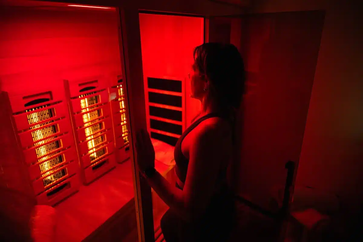 Infrared sauna recovery room at PEAKFIT Studio in Asheville